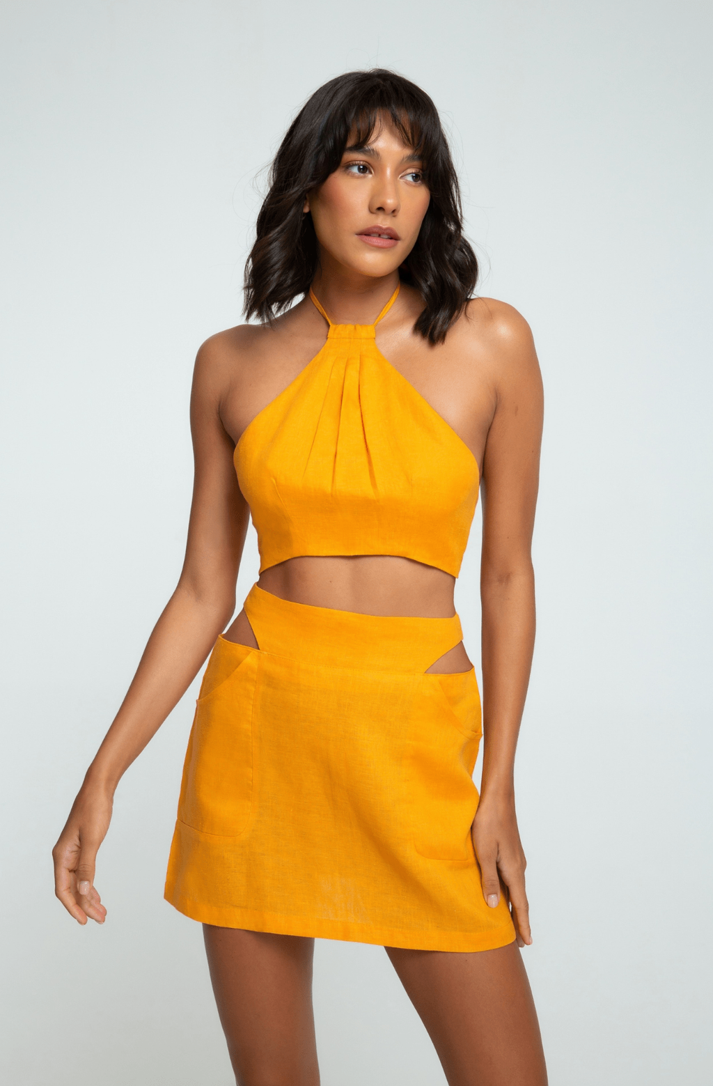 Orange Linen Mini cut-out Skirt ethically made with 100% premium linen