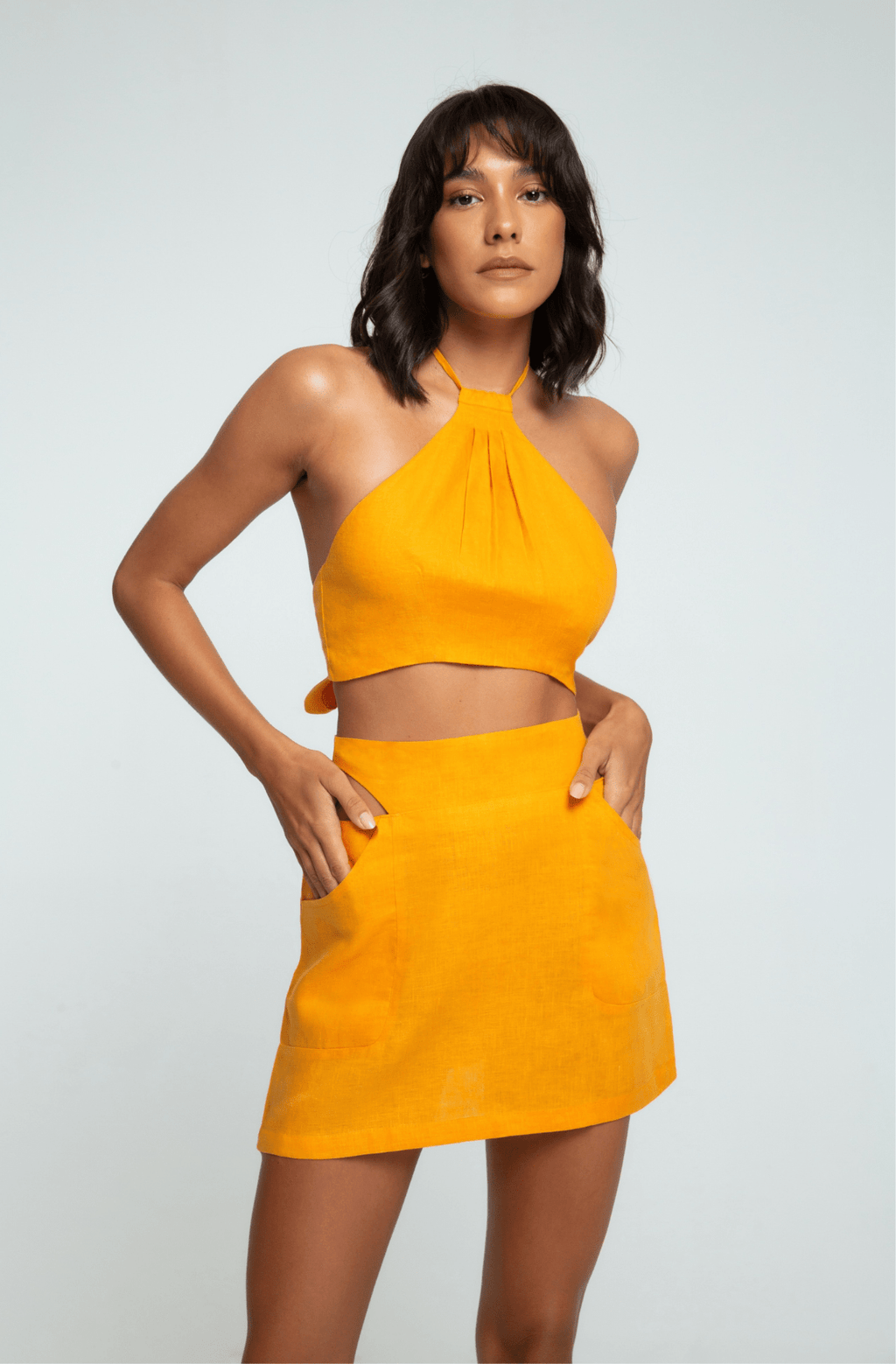 Lexi Crop Top Yellow, Linen Crop Top