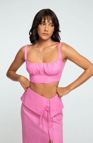 Pink Linen Crop Top with Ruched Bust ethically made with 100% premium linen