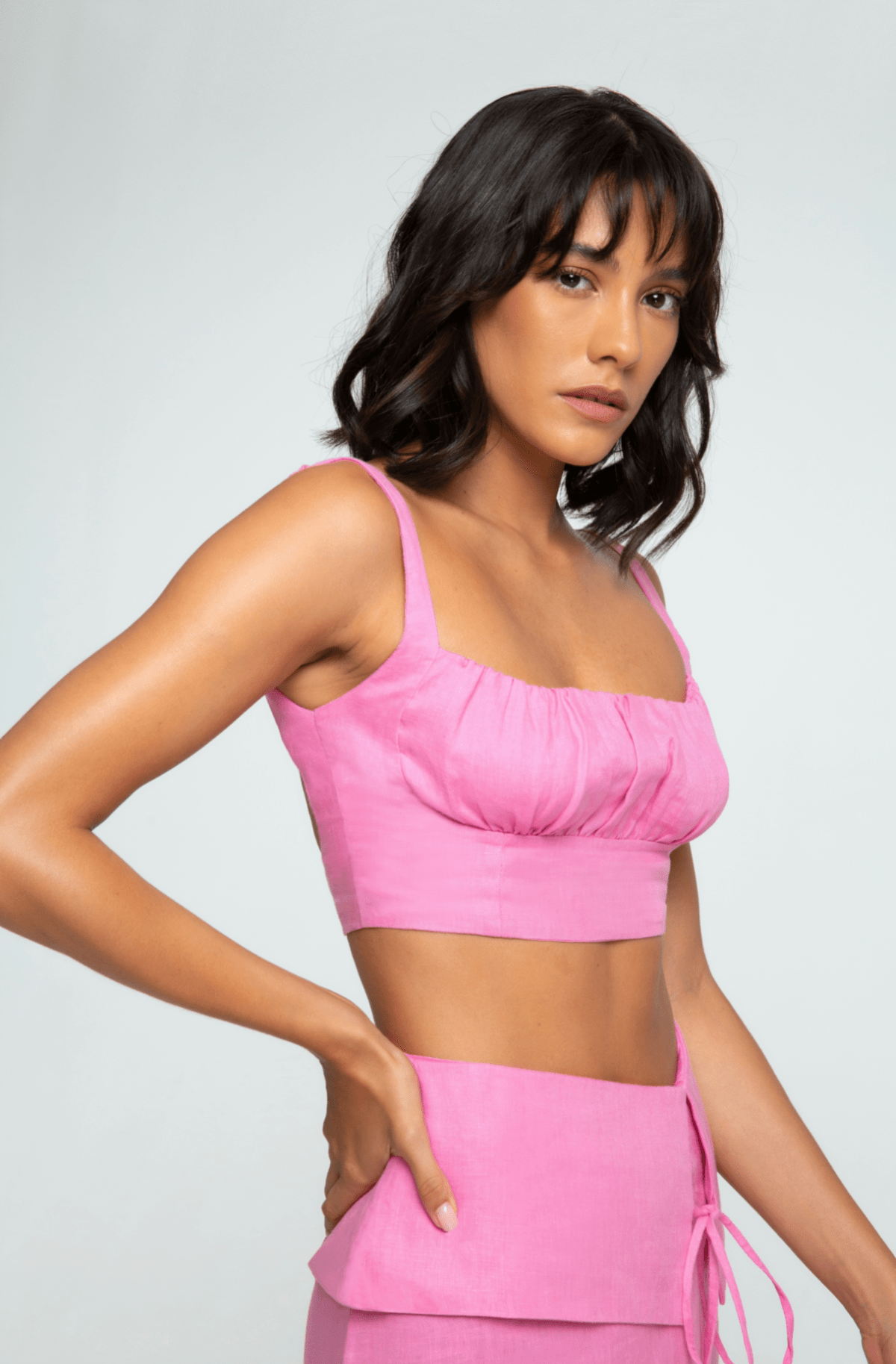 Catara Pink Linen Crop Top – Summer Born Label