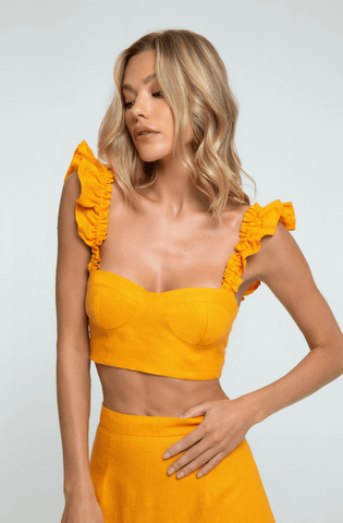 Orange Linen Bustier Top with Sweetheart Neckline ethically made with 100% premium linen