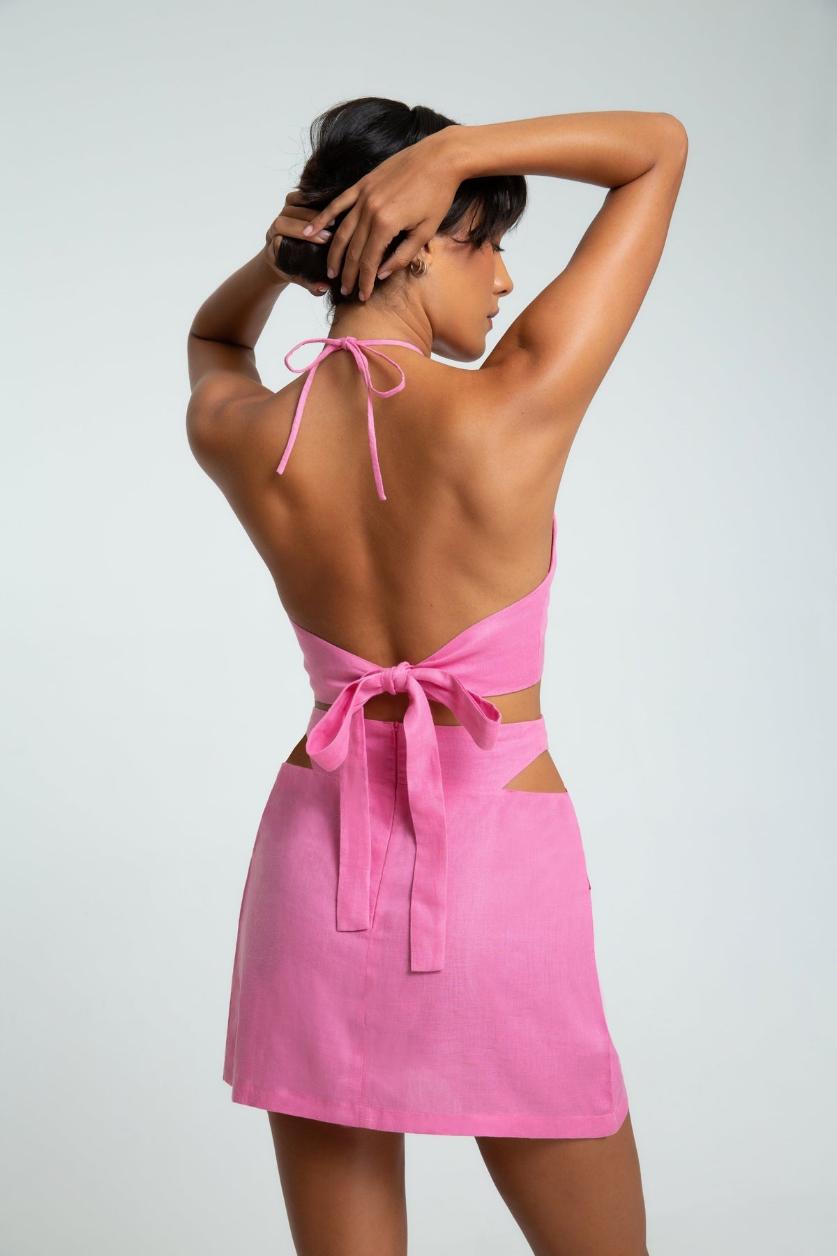 Pink Linen Mini Cut-out Skirt ethically made with 100% premium linen